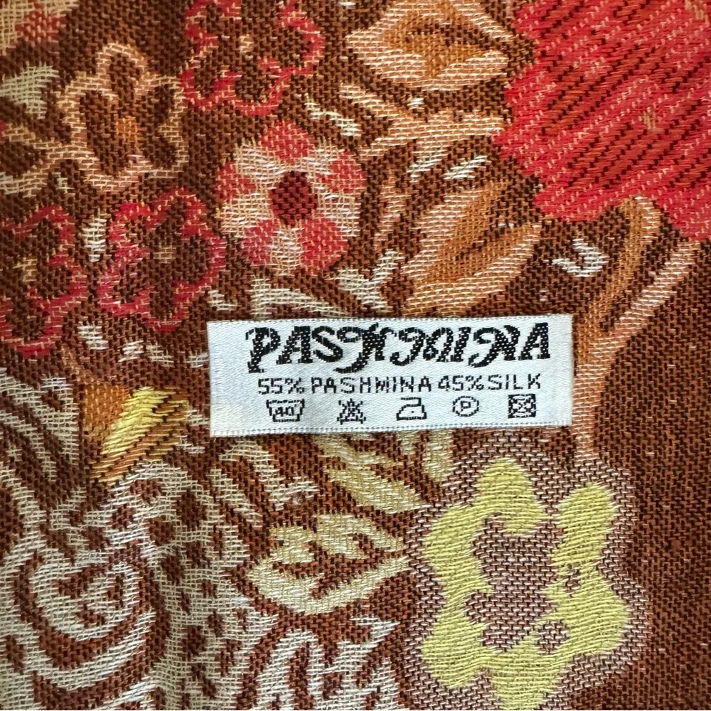 Pashmina Silk Blend Floral Scarf Wrap - Picture 5 of 5